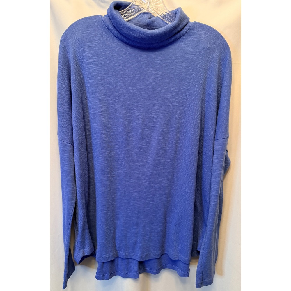 Aerie Womens Large Blue Slub Knit Turtleneck Long Sleeve High Low Top